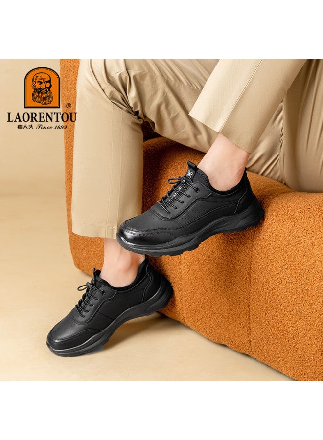 Laorentou Men's Shoes, Sports Thick-soled Walking Shoes, Spring And Autumn Outdoor Business Fashion Casual Shoes, Leather Shoes For Men, La15637, Black, Size 44