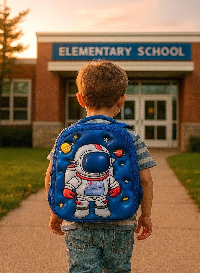 ZEVORA Kids Backpack - Cartoon Astronaut Design (Blue) Waterproof Shoulder Bag (Light Blue, 14 inch) - Image 4
