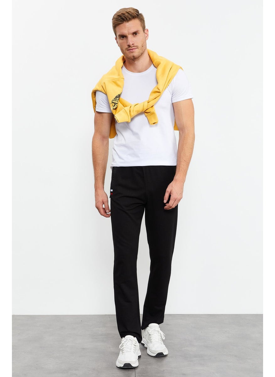 Tommy Life Black-Black Men's Zipper Pocket Slim Cut Classic Leg Tracksuit Bottom-84649  - Image 1