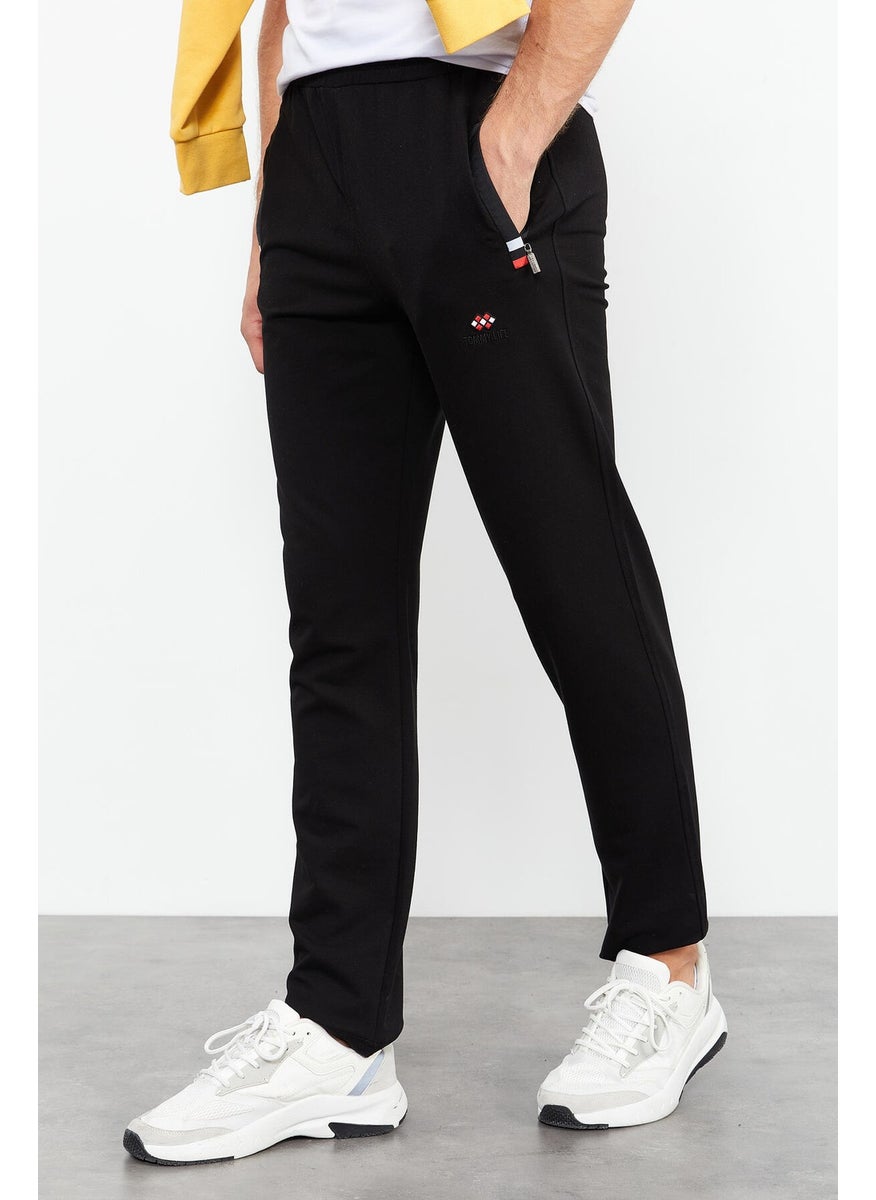 Tommy Life Black-Black Men's Zipper Pocket Slim Cut Classic Leg Tracksuit Bottom-84649  - Image 2