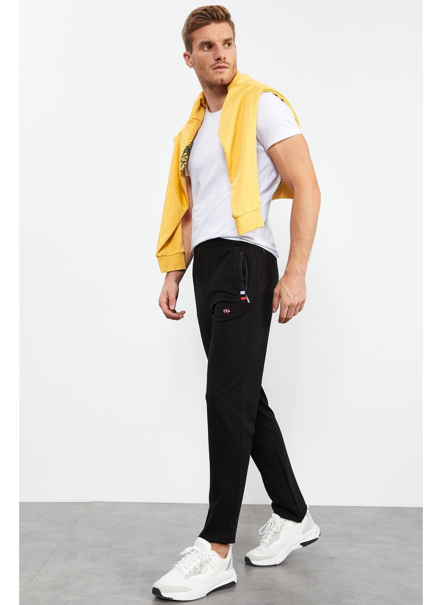 Tommy Life Black-Black Men's Zipper Pocket Slim Cut Classic Leg Tracksuit Bottom-84649  - Image 3