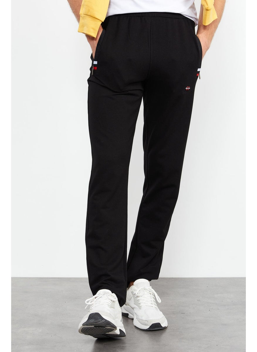 Tommy Life Black-Black Men's Zipper Pocket Slim Cut Classic Leg Tracksuit Bottom-84649  - Image 4