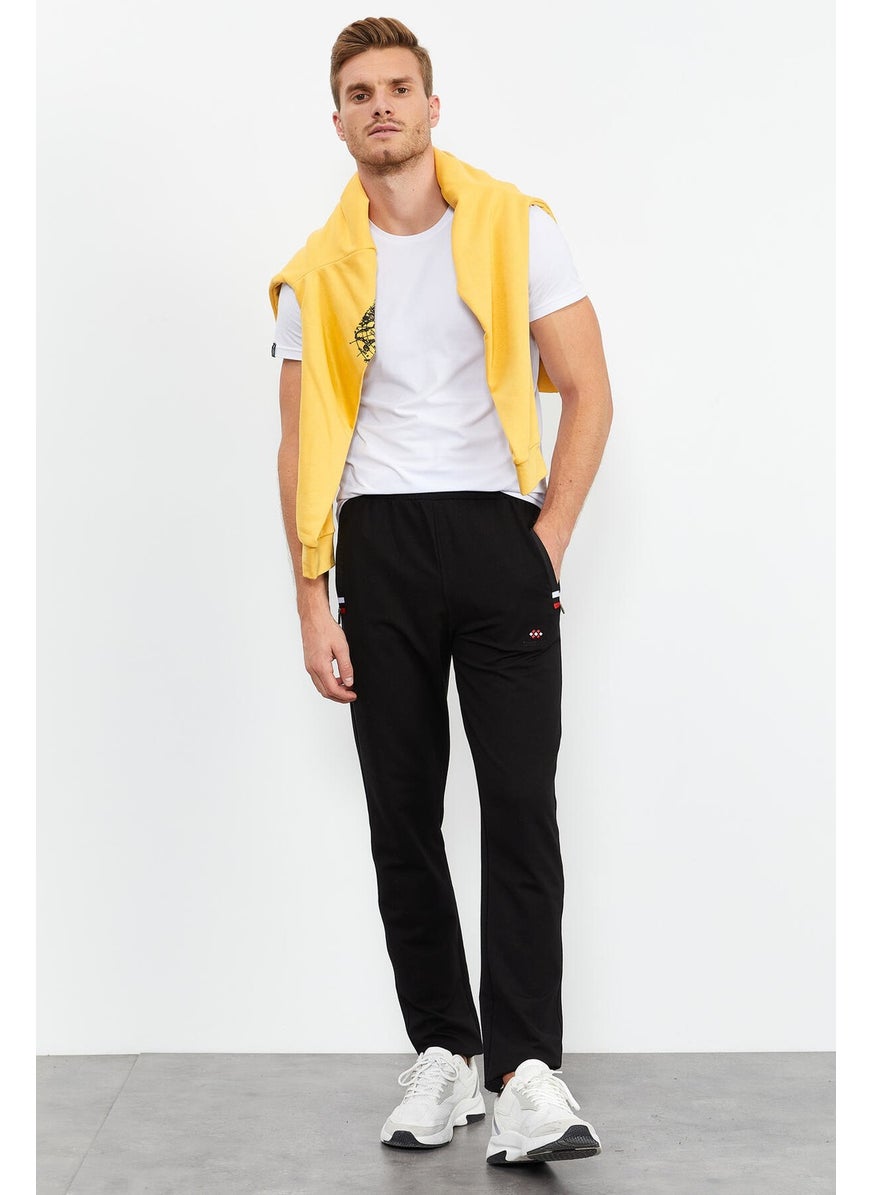 Tommy Life Black-Black Men's Zipper Pocket Slim Cut Classic Leg Tracksuit Bottom-84649  - Image 5