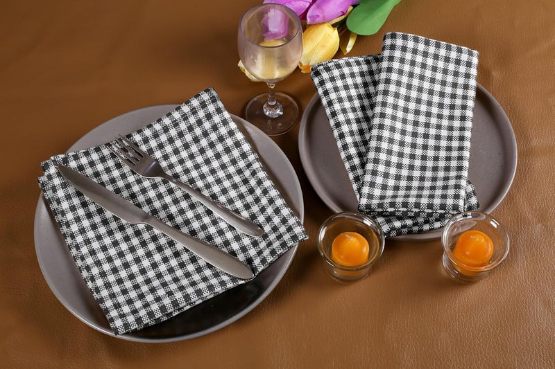 Native Fab Set of 4 Gingham Mini Check Cloth Dinner Napkins 100 Cotton 16x16 inches Soft Comfortable Absorbent Restaurant Hotel Quality  Easy Care Washable Wedding Daily Everyday Use  Black - Image 2