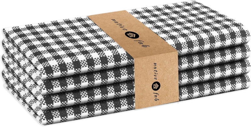 Native Fab Set of 4 Gingham Mini Check Cloth Dinner Napkins 100 Cotton 16x16 inches Soft Comfortable Absorbent Restaurant Hotel Quality  Easy Care Washable Wedding Daily Everyday Use  Black - Image 1