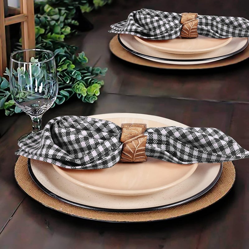 Native Fab Set of 4 Gingham Mini Check Cloth Dinner Napkins 100 Cotton 16x16 inches Soft Comfortable Absorbent Restaurant Hotel Quality  Easy Care Washable Wedding Daily Everyday Use  Black - Image 3