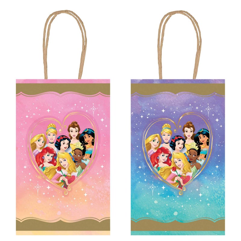 Amscan Disney Princess HotStamped Party Kraft Bags  825 x 525 x 325 Pack of 8  EcoFriendly Reusable  Charming Gift Bags for Birthdays  Celebrations