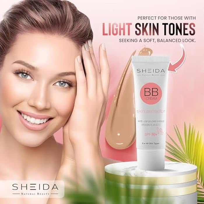 Sheida BB Cream with SPF 30+, Hydrating Daily Tinted Day Cream, Natural Finish, Buildable Light Coverage, 24h Moisture, Vitamin C & E for Even Skin Tone and Radiant Look – 50 ml (Light) - Image 2