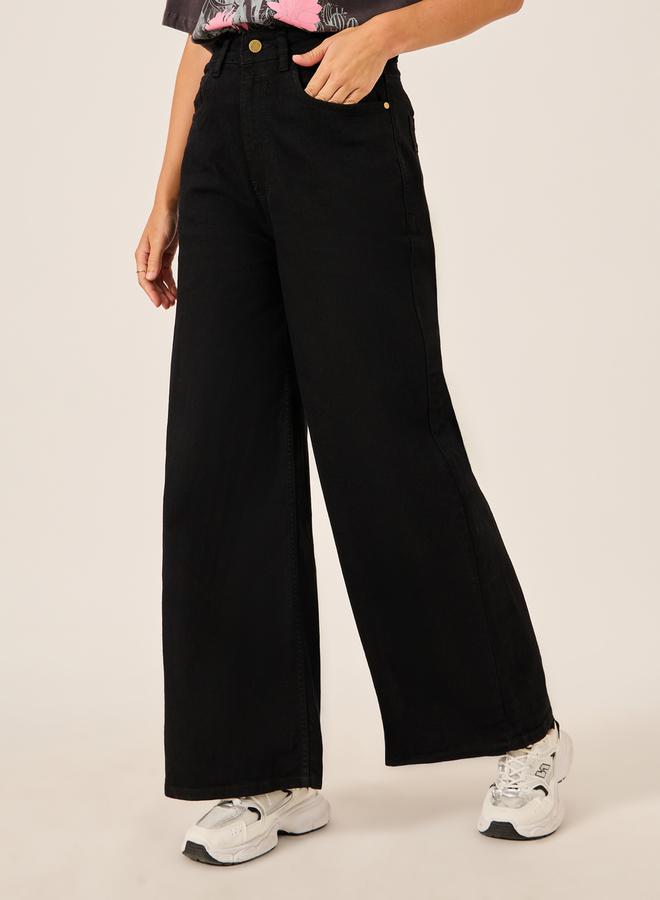 Styli High Rise Wide Leg Jeans with Pockets - Image 2