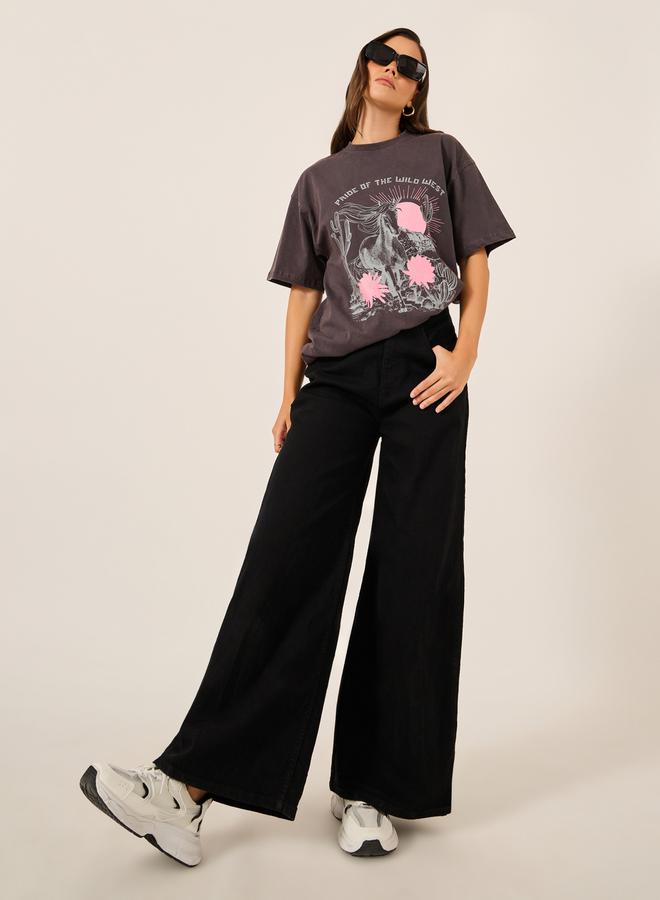 Styli High Rise Wide Leg Jeans with Pockets - Image 1