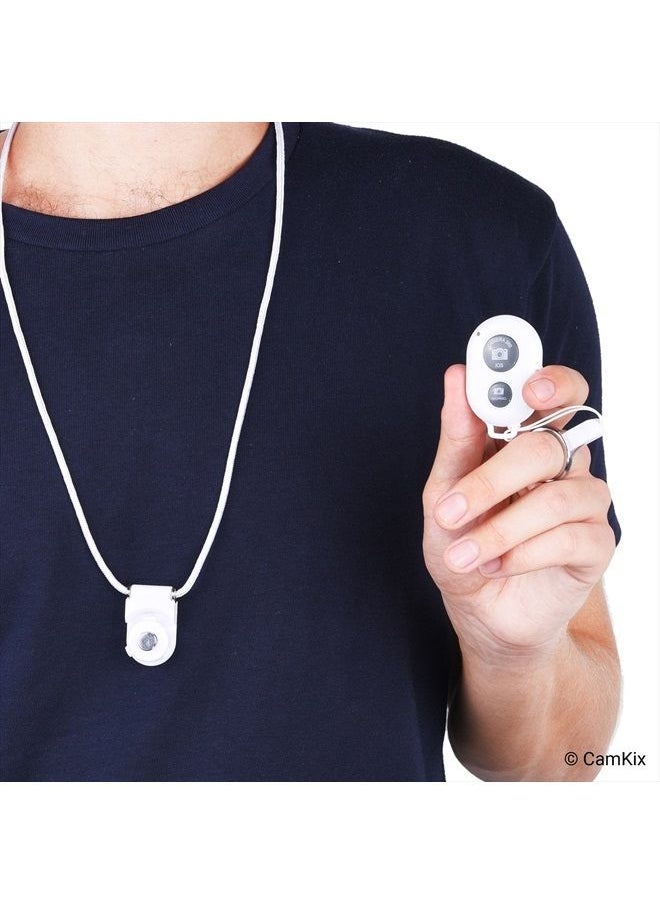 CamKix - 2X CamKix Camera Shutter Remote Control with Bluetooth Wireless Technology - Black+White - Lanyard with Detachable Ring Mount - Pictures/Video Wirelessly at 30 ft Compatible with iPhone/Android - Image 1