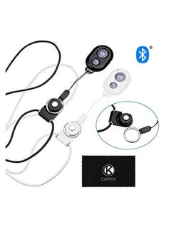 2X CamKix Camera Shutter Remote Control with Bluetooth Wireless Technology - Black+White - Lanyard with Detachable Ring Mount - Pictures/Video Wirelessly at 30 ft Compatible with iPhone/Android