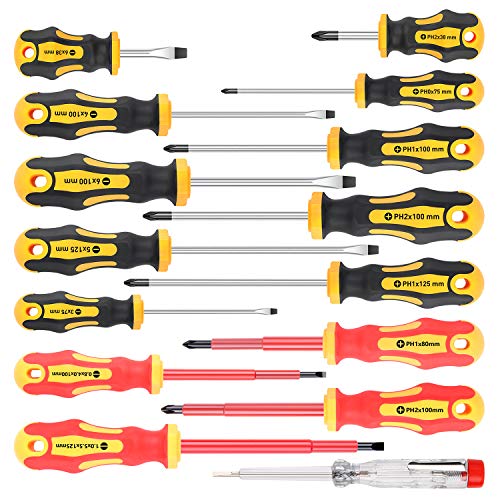 Amartisan 15-Piece Magnetic Screwdrivers Set, 5 Phillips Slotted Tips and Insulated Screwdriver Set (1000V)，Professional Cushion Grip - Image 1