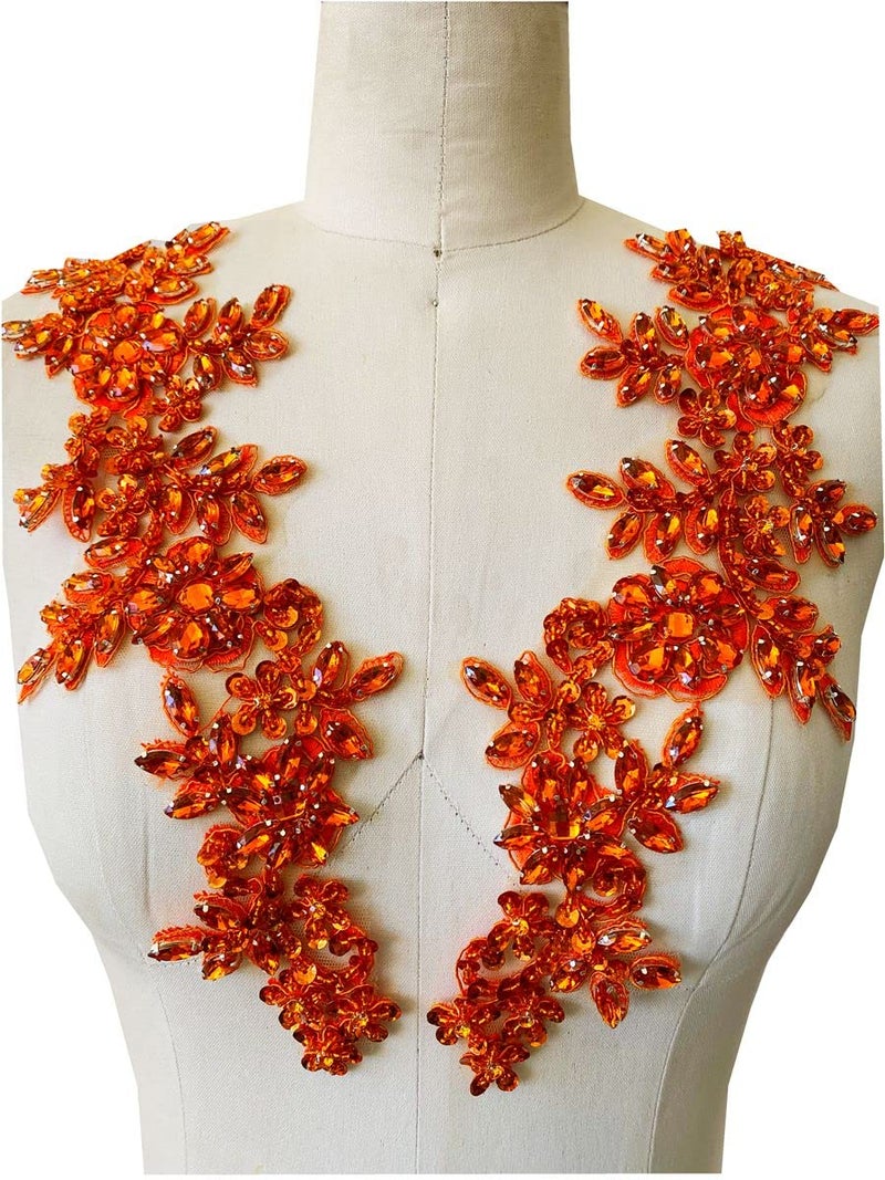 Zbroh زبره يدوي أحمر أبيض أخضر أزرق أحجار الراين تطريز خرز أحجار حواف دانتيل ملصقات إكسسوار لفستان الملابس زوج واحد برتقالي