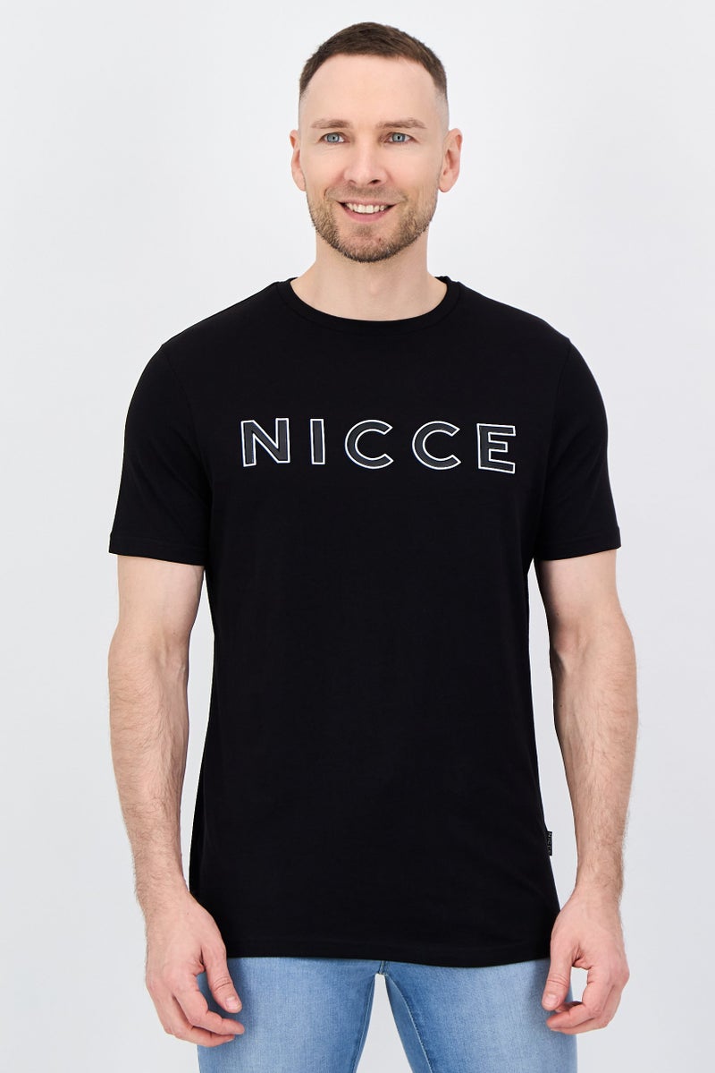 Nicce تي شيرت قصير الأكمام للرجال بياقة دائرية بشعار العلامة التجارية، أسود - Image 1
