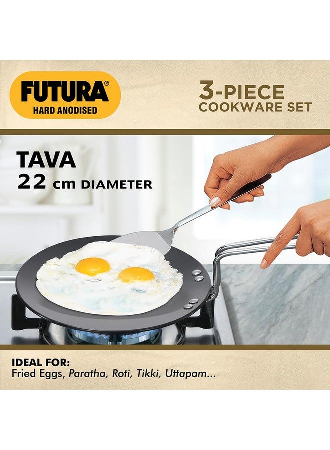 Hawkins Futura 3 Pieces Cookware Gift Set - Hard Anodised Tava, Frying Pan and Kadhai with Stainless Steel Lid, Black (24HAGP) - Image 2