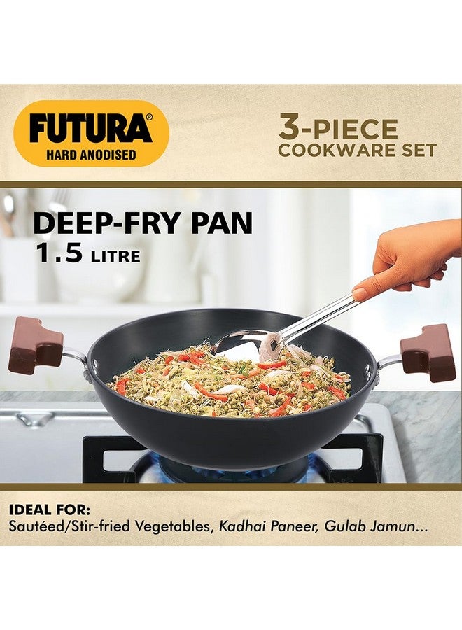 Hawkins Futura 3 Pieces Cookware Gift Set - Hard Anodised Tava, Frying Pan and Kadhai with Stainless Steel Lid, Black (24HAGP) - Image 4
