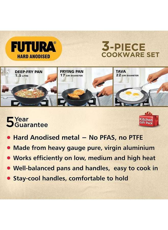 Hawkins Futura 3 Pieces Cookware Gift Set - Hard Anodised Tava, Frying Pan and Kadhai with Stainless Steel Lid, Black (24HAGP) - Image 5