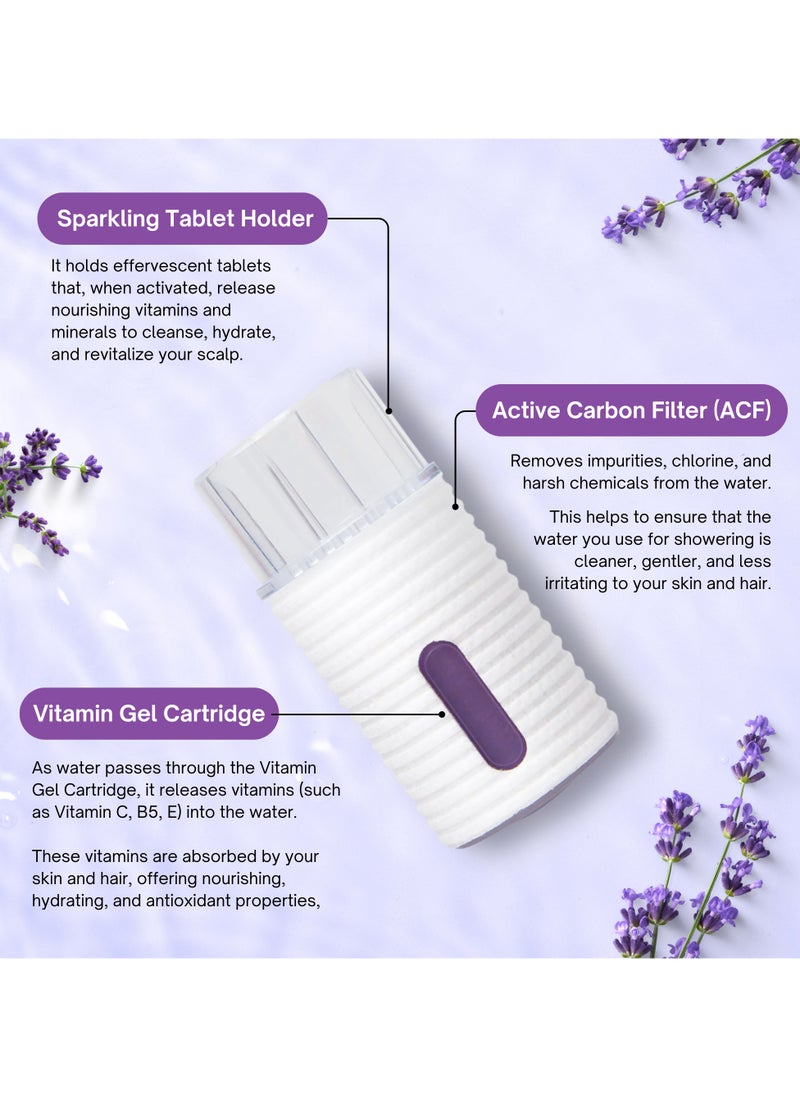 K-HEADSPA K-HEADSPA Korean Shower Head Filter with Activated Carbon Fiber & Vitamin Gel for Purifying, Scalp Revitalization, and Healthy Hair Growth –  Eliminates Impurities & Harsh Chemicals, Lavender Scent  - Image 3