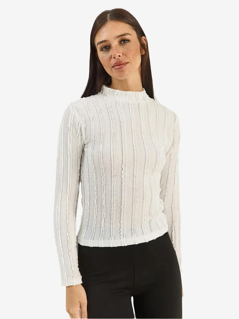 بيانكو لوتشي LUCCI Half Turtleneck Long Sleeve Cotton Blouse