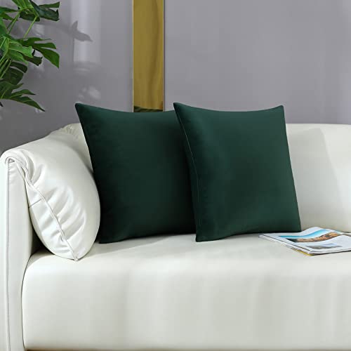 mixeoo Comfy Dark Green Throw Pillow Covers Christmas Decorative Square Solid Thick Velvet Super Soft Cushion Cases Home Decor for Sofa Couch, Set of 2, 18 x 18 Inch - Image 3