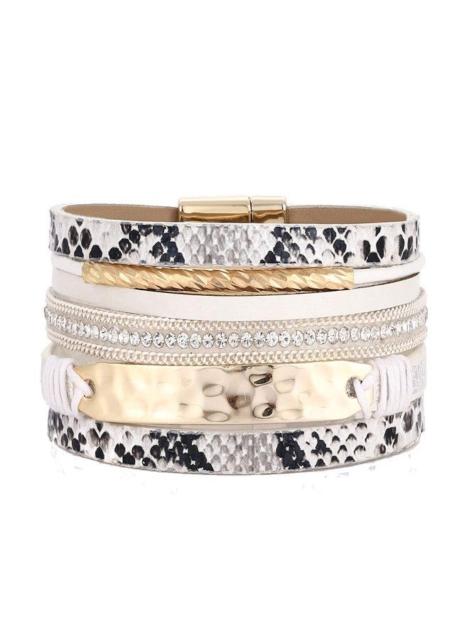 PHALIN Leather Wrap Bracelet for Women Crystal Wide Cuff Bracelets Multi-Layer Leopard Bangles Wristbands - Image 1