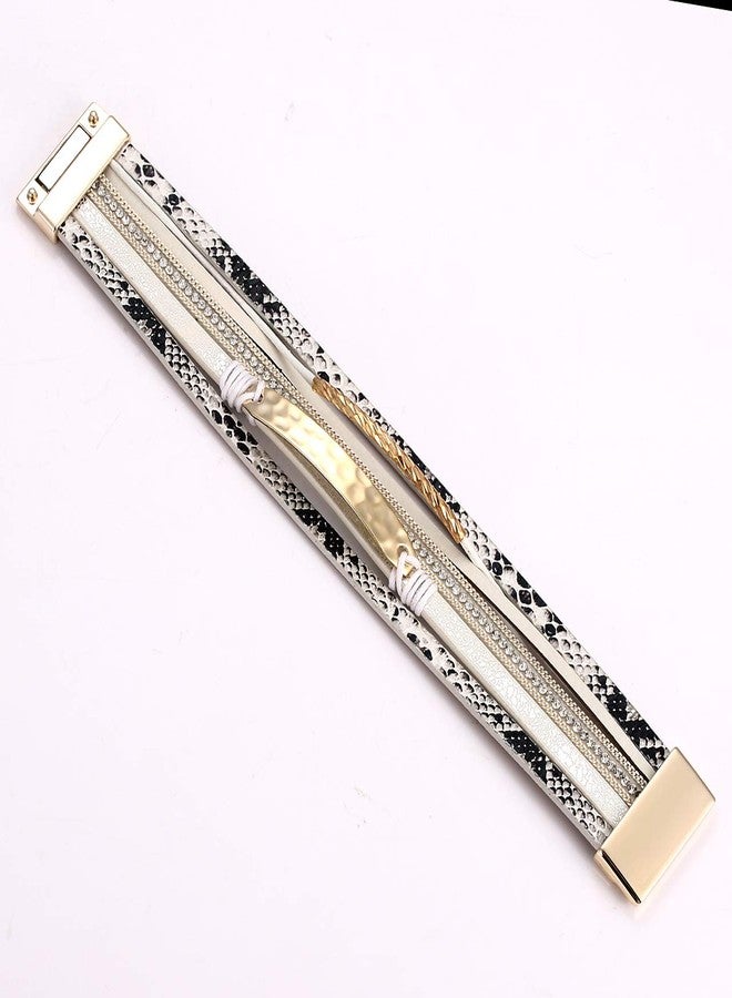 PHALIN Leather Wrap Bracelet for Women Crystal Wide Cuff Bracelets Multi-Layer Leopard Bangles Wristbands - Image 5