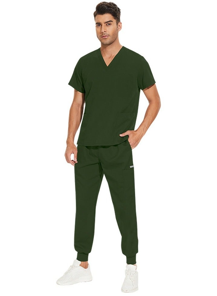 Loquat Medical Uniform Scrubs 2 Piece Set V-Neck Top and Jogger Pants Suit Army Green  - Image 2