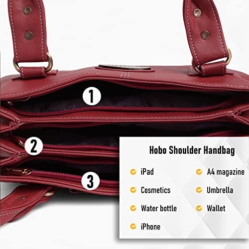 Fostelo Women's Vegan Leather Birdie Handbag Shoulder Hobo Bag Ladies Purse (Maroon) (Large) - Image 5