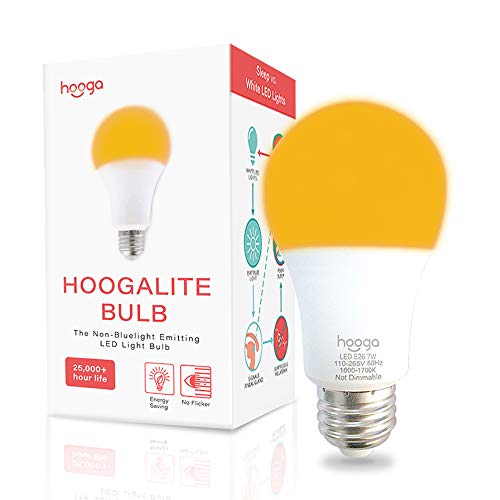 hooga Sleep Light Bulb, Amber Light Bulbs for Sleep Therapy, Blue Light Blocking, 1600K Dim Light Bulbs 45W Equivalent, Mood Soothing Light, E26 A19 Warm Light Bulbs for Bedroom, Nursery, 1 Pack. - Image 1