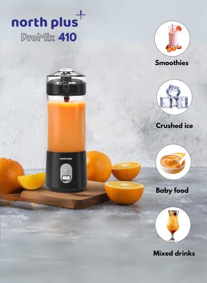 NORTH PLUS NorthPlus ProMix410 Portable Blender for Smoothies & Shakes, USB Rechargeable, 6 Blades, BPA-Free, Travel-Friendly, Compact Design, Ideal for Gym, Home & Office (Black) - Image 2