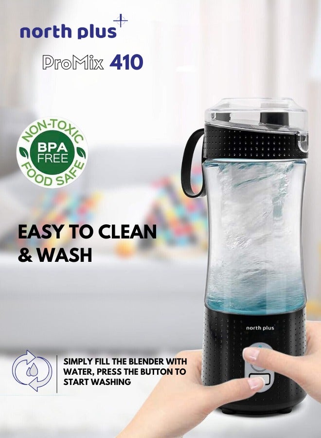 NORTH PLUS NorthPlus ProMix410 Portable Blender for Smoothies & Shakes, USB Rechargeable, 6 Blades, BPA-Free, Travel-Friendly, Compact Design, Ideal for Gym, Home & Office (Black) - Image 3
