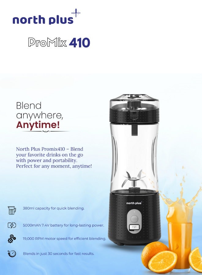 NORTH PLUS NorthPlus ProMix410 Portable Blender for Smoothies & Shakes, USB Rechargeable, 6 Blades, BPA-Free, Travel-Friendly, Compact Design, Ideal for Gym, Home & Office (Black) - Image 4