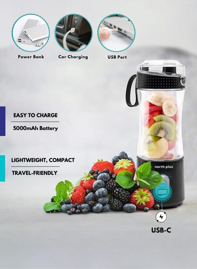 NORTH PLUS NorthPlus ProMix410 Portable Blender for Smoothies & Shakes, USB Rechargeable, 6 Blades, BPA-Free, Travel-Friendly, Compact Design, Ideal for Gym, Home & Office (Black) - Image 5