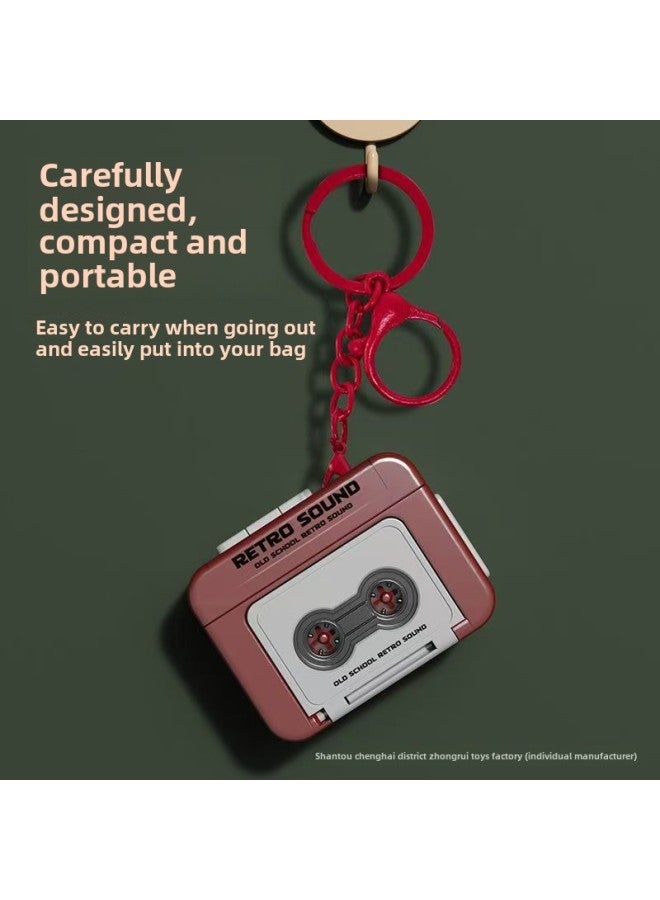 Retro Tape Recorder Pendant Fun Music Box Mini Radio Ornaments Keychain Schoolbag Pendant Generation-Color:Recordable-Specifications:Retro Record Player  - Image 5