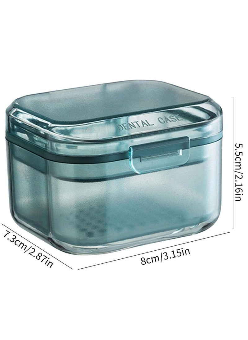 3 Tier Separated Denture Bath Box, Blue Retainer Case with Soak Container for Organized Storage and Cleaning.