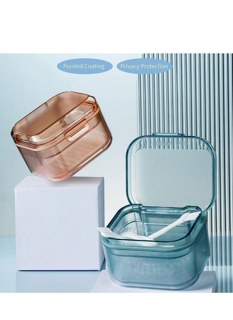 3 Tier Separated Denture Bath Box, Blue Retainer Case with Soak Container for Organized Storage and Cleaning.