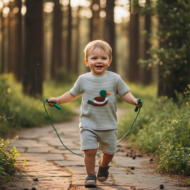 MERSARIPHY Toddler Baby Boy Girl Summer Clothes Embroidery Stripe T-shirt Tops Shorts Sets 6 12 18 Months 2T 3T Casual Outfit (Green Duck, 3-6 Months) - Image 3