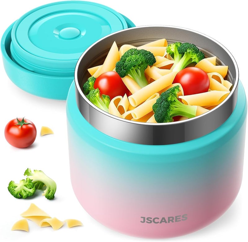JSCARES 12oz Kids Food Thermo, Wide Mouth Insulated Lunch Container, Blue+Pink Gradient - Image 1