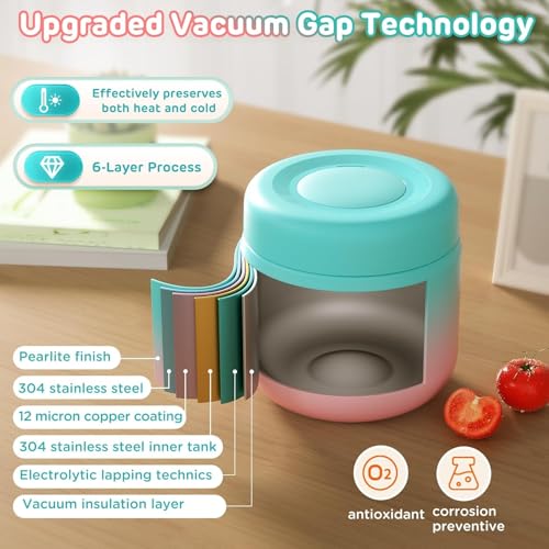 JSCARES 12oz Kids Food Thermo, Wide Mouth Insulated Lunch Container, Blue+Pink Gradient - Image 2