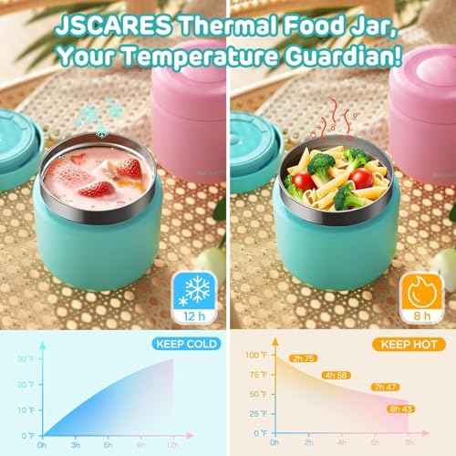 JSCARES 12oz Kids Food Thermo, Wide Mouth Insulated Lunch Container, Blue+Pink Gradient - Image 3