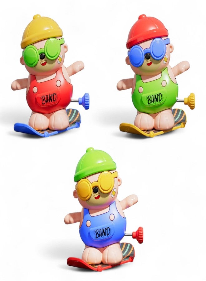 MASIPICKS Small Funny 360 Degree Rotating Skateboard Bear Educational Wind-up Toy for Kids | Educational Skateboard Toy for Kids & Gift (Pack of 3 (Random Colors)) - Image 1