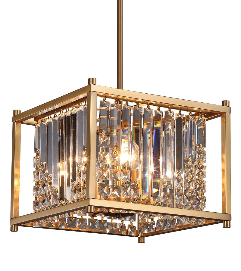 QS Q&S Gold Chandelier,Modern Industrial Gold Square Crystal Chandeliers 4 Lights Hanging Pendant Light Fixture for Dining Room Hallway Entryway Kitchen Island UL Listed - Image 2