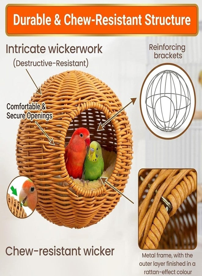 JIX SDFFAY Rattan Bird Nest Chewproof Steel Frame Parakeet Nesting House for Cage, Small Bird Hammock Parrot Sleeping Bed with Soft Mat for Cockatiels Budgerigars Finches Canaries - Image 2