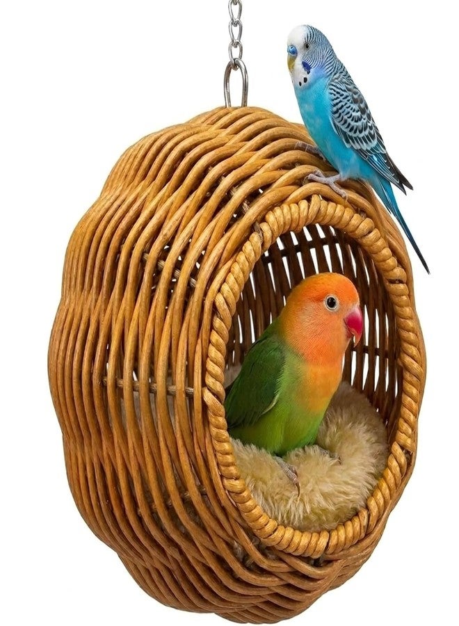 JIX SDFFAY Rattan Bird Nest Chewproof Steel Frame Parakeet Nesting House for Cage, Small Bird Hammock Parrot Sleeping Bed with Soft Mat for Cockatiels Budgerigars Finches Canaries - Image 1