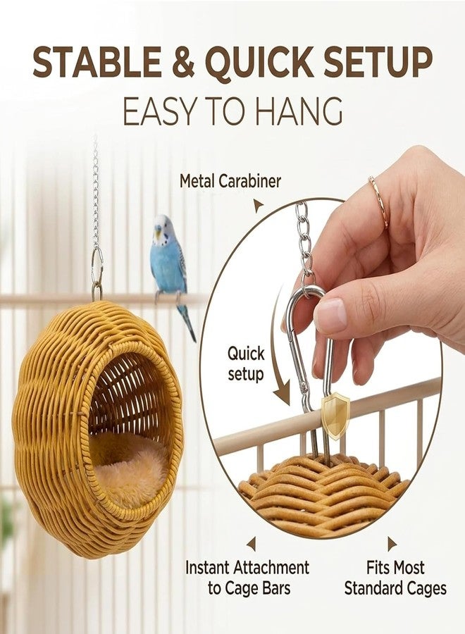 JIX SDFFAY Rattan Bird Nest Chewproof Steel Frame Parakeet Nesting House for Cage, Small Bird Hammock Parrot Sleeping Bed with Soft Mat for Cockatiels Budgerigars Finches Canaries - Image 5