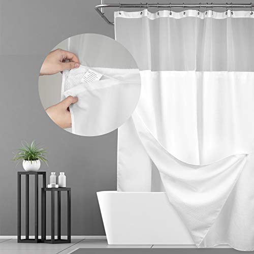 N&Y HOME NY HOME Extra Long Waffle Weave Shower Curtain 96 Inch Length with Snapin Fabric Liner  Metal Hooks Set  Hotel Style Waterproof  Washable Heavyweight Fabric  Mesh Top Window  71x96 White 