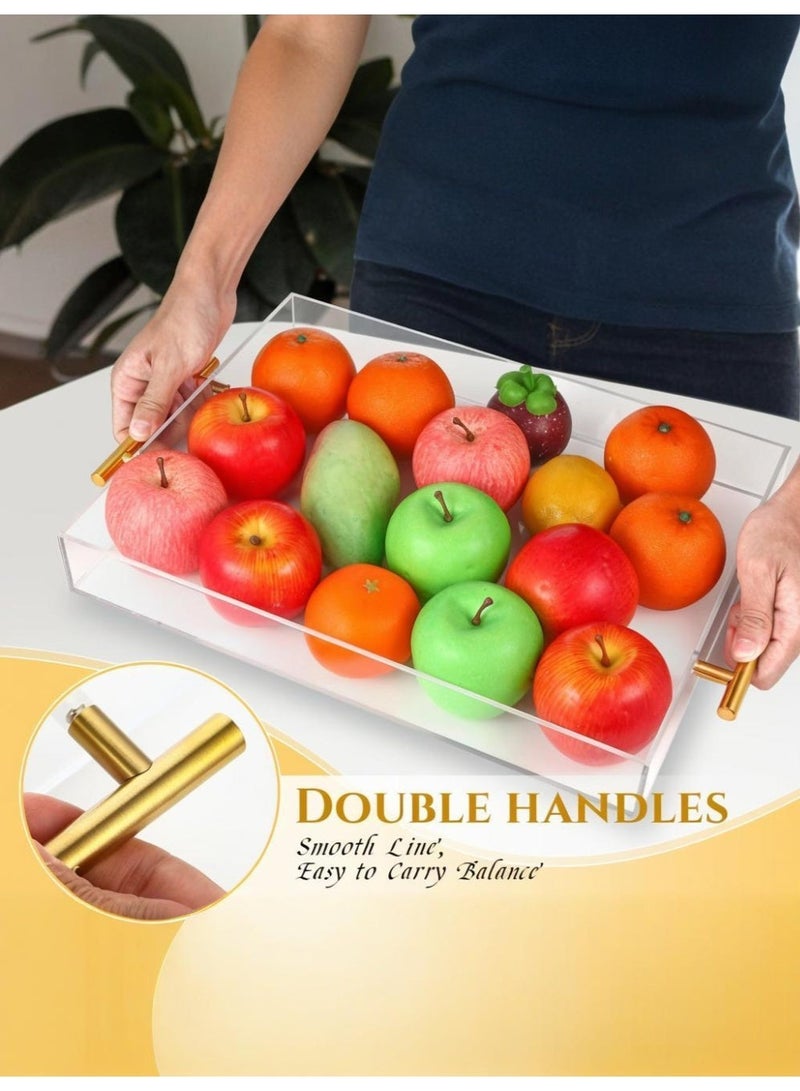 والالا مجموعة من 3 صواني تقديم أكريليك شفافة بمقابض ذهبية - صواني مزخرفة مقاومة للانسكاب لطاولة القهوة، وطاولة الزينة، وسطح الطاولة | منظم حمام فاخر ومجموعة تقديم مقبلات - Image 4