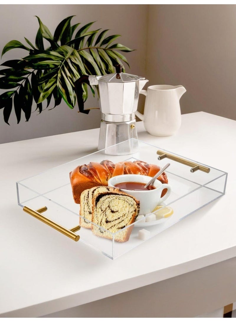 والالا مجموعة من 3 صواني تقديم أكريليك شفافة بمقابض ذهبية - صواني مزخرفة مقاومة للانسكاب لطاولة القهوة، وطاولة الزينة، وسطح الطاولة | منظم حمام فاخر ومجموعة تقديم مقبلات - Image 3
