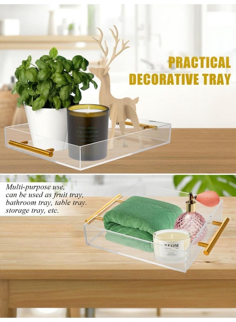 والالا مجموعة من 3 صواني تقديم أكريليك شفافة بمقابض ذهبية - صواني مزخرفة مقاومة للانسكاب لطاولة القهوة، وطاولة الزينة، وسطح الطاولة | منظم حمام فاخر ومجموعة تقديم مقبلات - Image 5